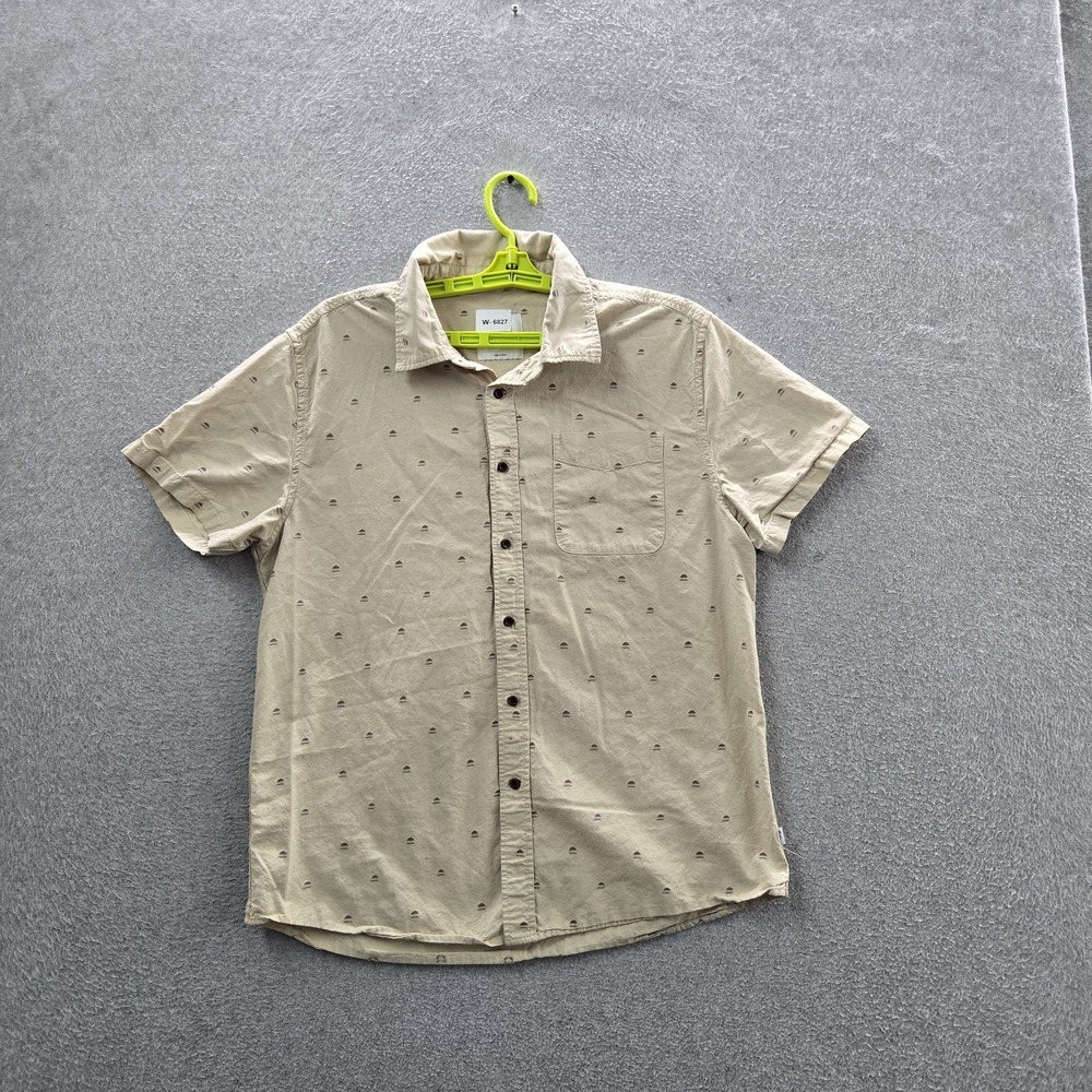 Katin Men Button Up Shirt M Beige Geometric Casual Short Sleeve